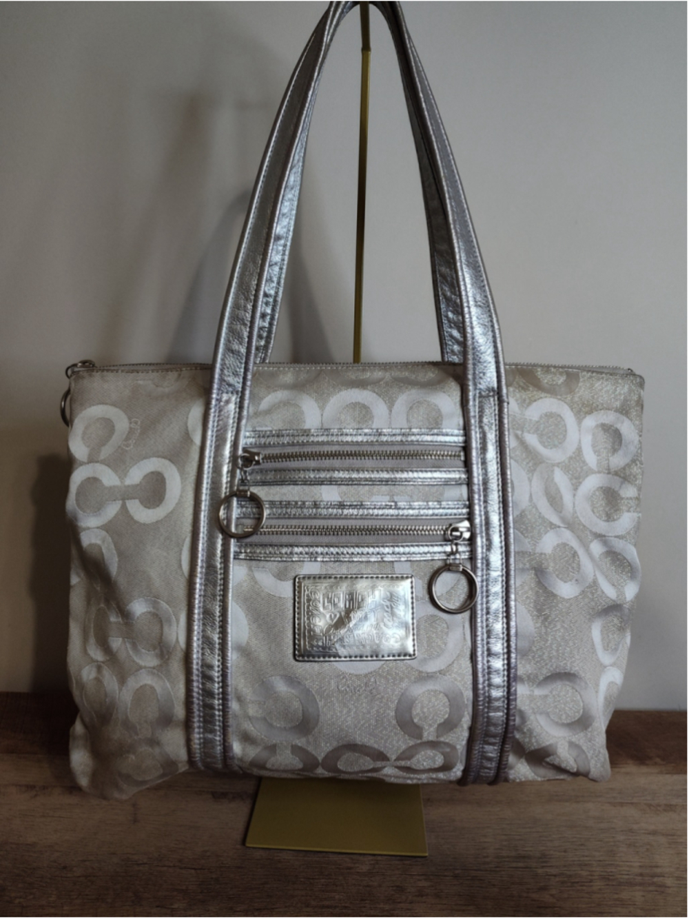 Women's Coach Poppy Tote Bag One Size Silver Beige